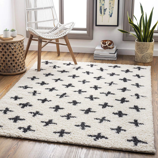 Luxurious Livabliss Moroccan Soft Mora Shag Area Rug, 7'10" x 10', Cream/Charcoal